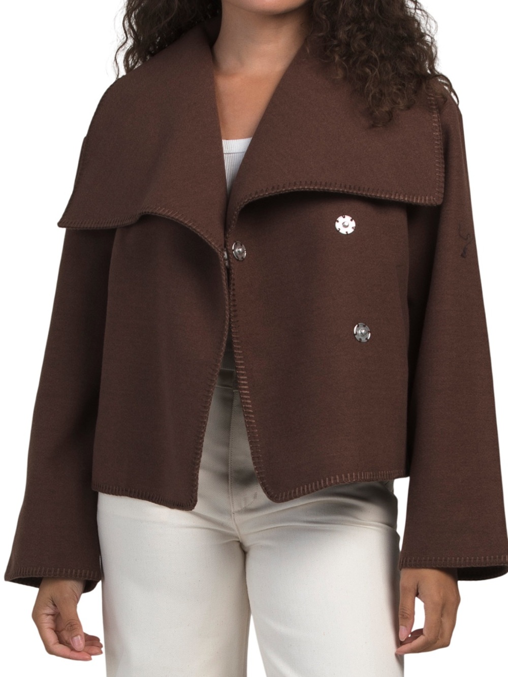 Elie Tahari Women's Brown Cropped Jacket Shawl Collar